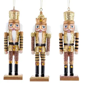 3 Regal Gold Black Glitter Sequin Nutcracker Soldier Ornaments Glamorous Christmas Tree Hanging Sparkling Shiny Shimmering Luxury Holiday Decor Xmas Balletcore Ballet-Inspired