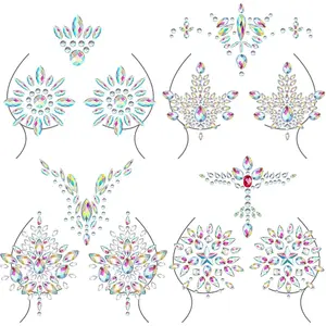 4 Pcs Rhinestone Pasties Crystal Breast Covers Body Jewelry Stick Nipple Pasties Breast Body Gems Temporary Chest Stickers for Women Men Makeup Decor Rave Festival Party