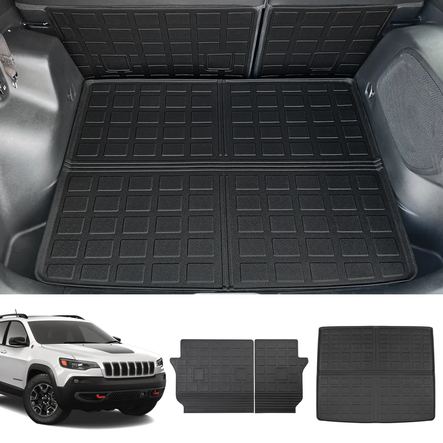 [Fits 19-23 Cherokee] Trunk Mat Compatible with 2019-2023 Jeep Cherokee TPE Backrest Mat Liner Replacement for 2019-2023 Jeep Cherokee Accessories(Trunk+Backrest Mat)