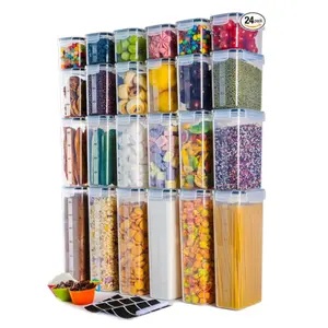 Airtight Food Storage Containers with Lids, Clear Pantry Canister Set for Kitchen Organization, Stackable Organizers for Flour, Sugar, Cereal, Rice, BPA Free Plastic 24 Pack with Different Sizes