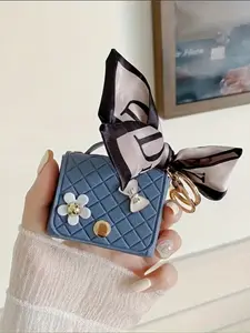 Square Earphone Bag Clip, Multi-Functional Cute Keychain, Mini Leather Wallet, RFID Blocking, All Seasons, Casual Style