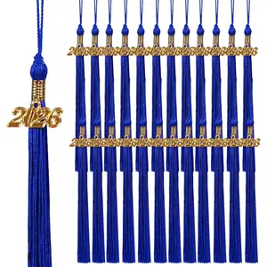 24 Pack 2026 Graduation Tassels with Gold Charm – Bulk Cap Tassels for Graduation Ceremony, Keepsake & Decor (Royal Blue)2026