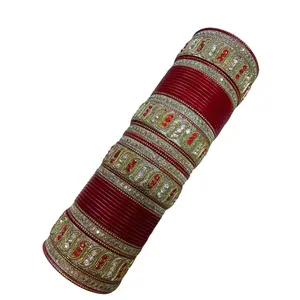 #BS-RED Stunning Red & Gold Embroidered Bangles Set - Perfect for Weddings & Festivities!