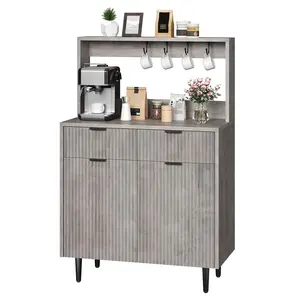 Garvee Fluted Sideboard Buffet Cabinet with  Adjustable Shelves & 2 Drawers, Modern Coffee Bar Cabinet with Storage, Wood Buffet Console Table for Dining Room, Grey