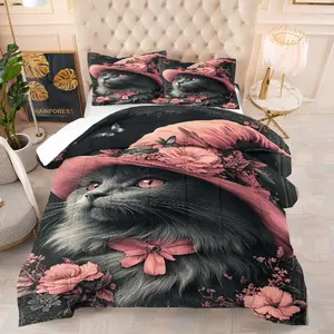 Halloween magic cat pattern quilt, containing 1 quilt and 1 or 2 core-free pillowcases, suitable for home or dormitory decoration