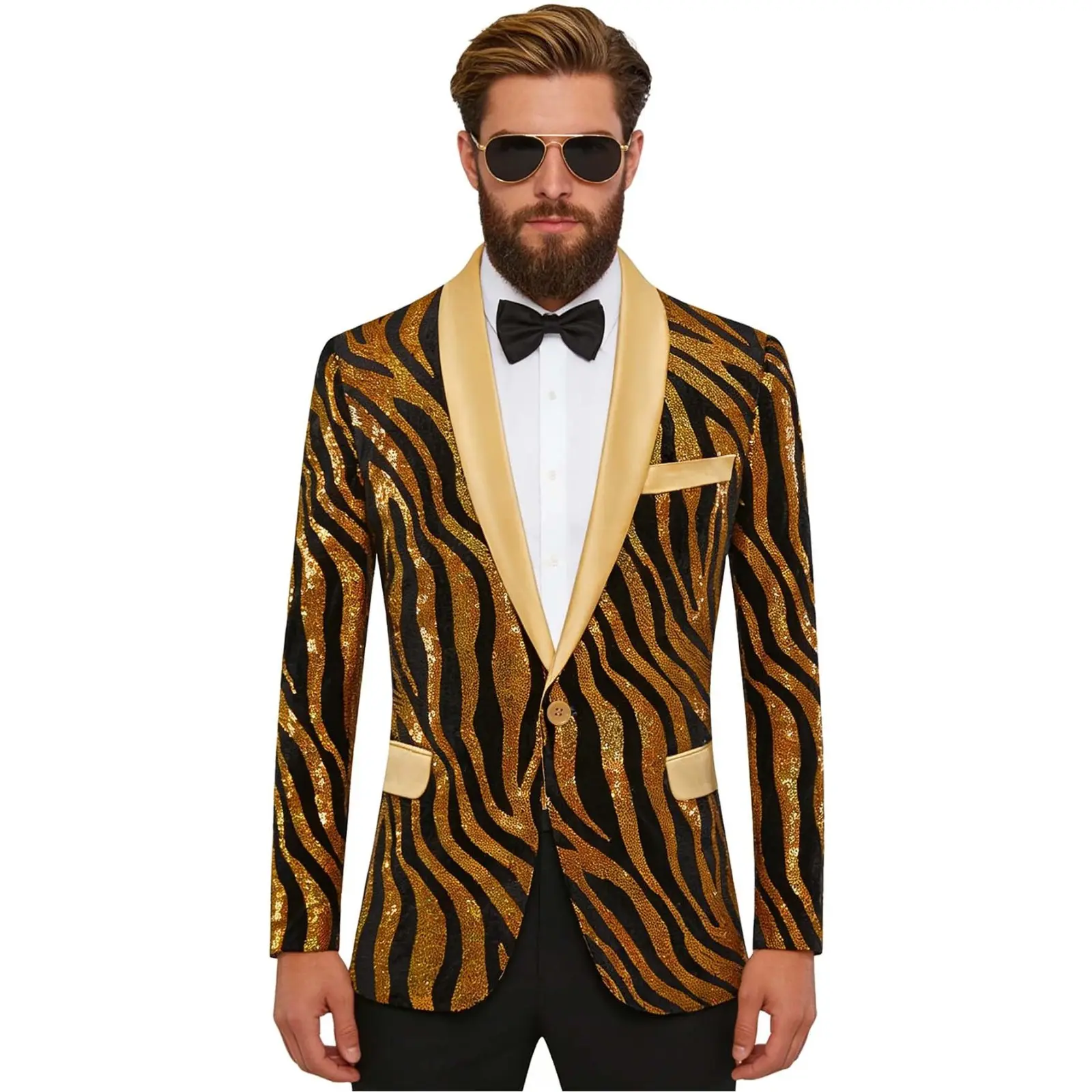 Men's Fashion Slim-Fit Leopard Print Shawl Collar Long-Sleeve Polyester Suit - Stylish Menswear Clothes for Balls, Weddings