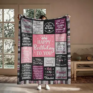 Happy Birthday To You Flannel Throw Blanket, You Are Beautiful Inside Out Amazing Quote Pattern Soft Warm Cozy Nap Blanket for Couch Bed Sofa, Sentimental Birthday Gift for Her Girlfriend Friend, Christmas Holiday Gift