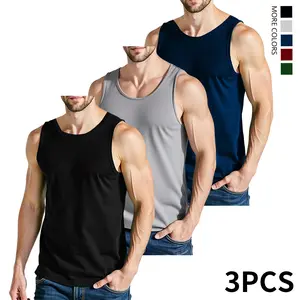 Men's 3-PACK Loose-Fitting Solid Color Sleeveless Polyester Tank Tops - Breathable, Lightweight, Quick Dry Athletic Vests for Gym, Daily Activities