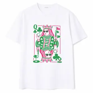 Queen of Clubs Golf T-Shirt Funny Golfer Playing Card Tee Pink and Green Golfing Queen Graphic Unique Golf Gift for Women Menswear Top