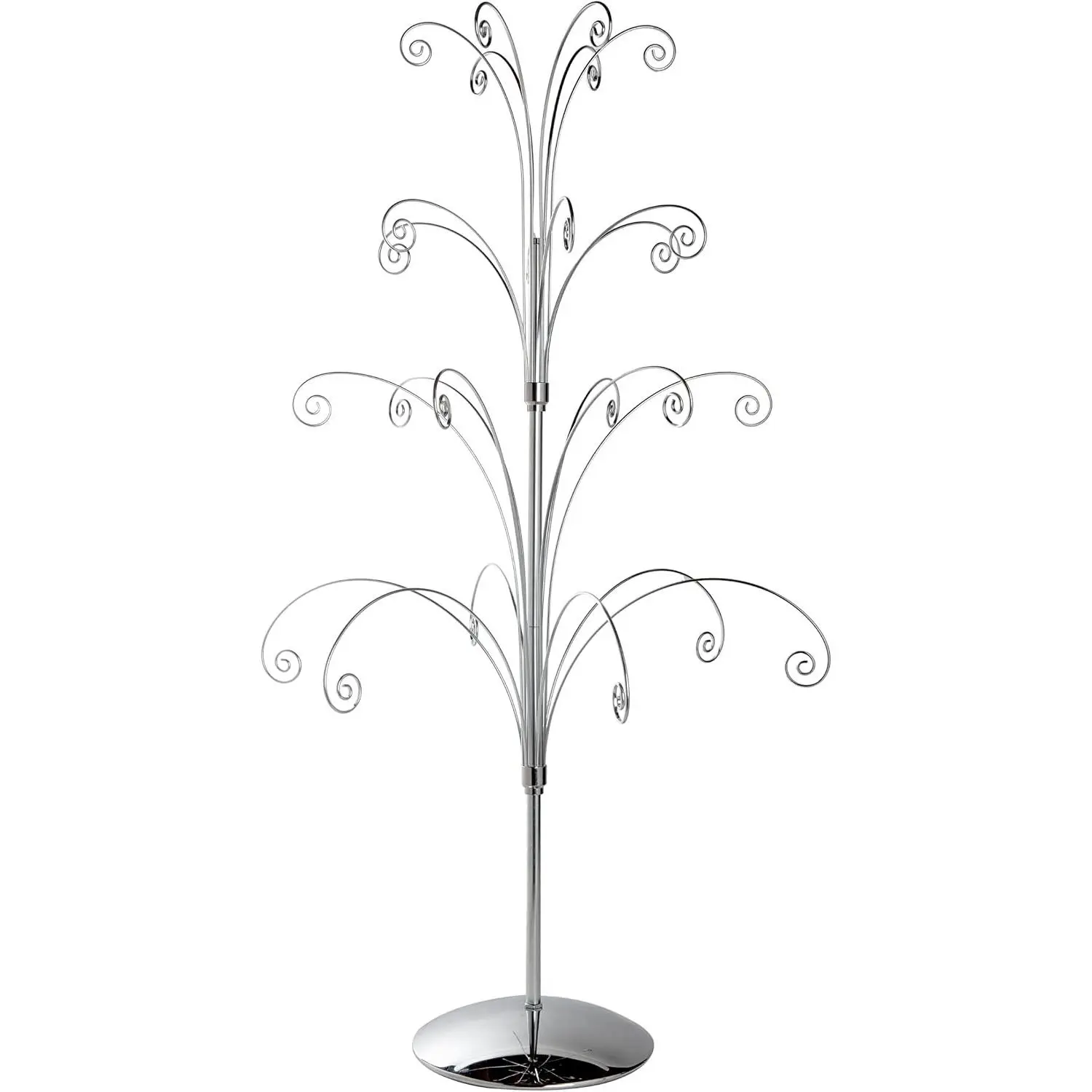 Creative Hobbies 36 Inch Tall Ornament Display Tree, Bright Silver Chrome Plated, Holds 24 Ornaments