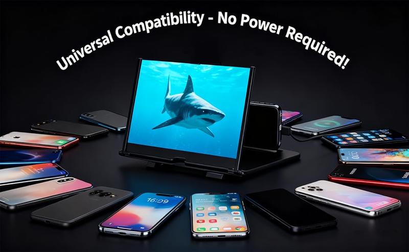 12英寸手机屏幕放大器，3D高清手机放大投影屏幕，适用于电影、视频，可折叠手机支架带屏幕放大器，支持所有智能手机（黑色，12英寸）