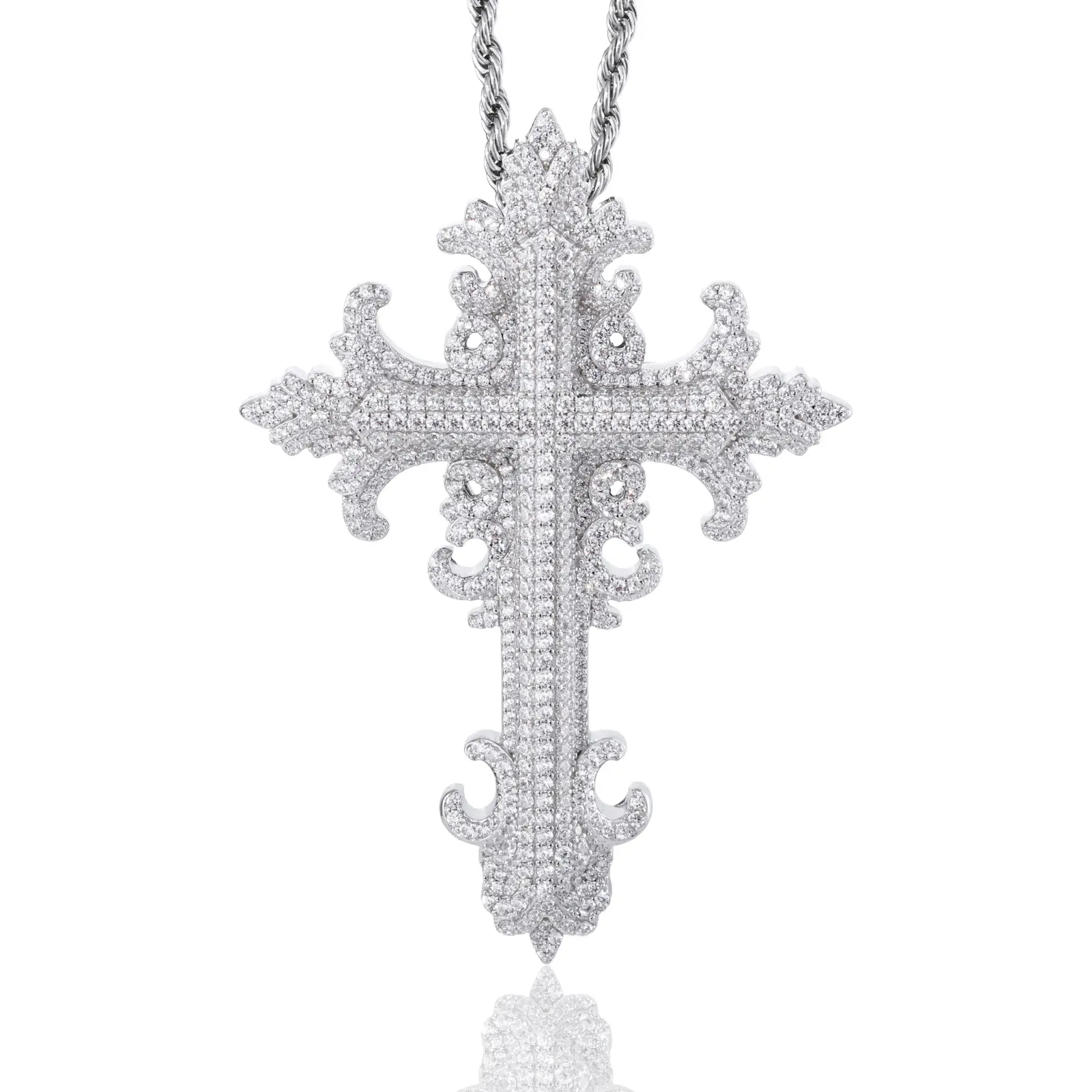 UCCIYO Baroque Carved Cross Pendant CMP0306 Lab-Created Moissanite Pendant Copper Moissanite Pendant Necklace for Women Men Hip Hop Jewelry Gift summerwins  【#CMP0306】