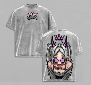 Frieren Streetwear Vintage Washed Anime T-Shirt Soft Cotton Shirt Demon Elf Girl Purple Crown Graphic Tee S-4XL-5XL Oversized Retro Shirt | Heavy Cotton Grunge Gift for Frieren Fans Unisex Couple T-shirts
