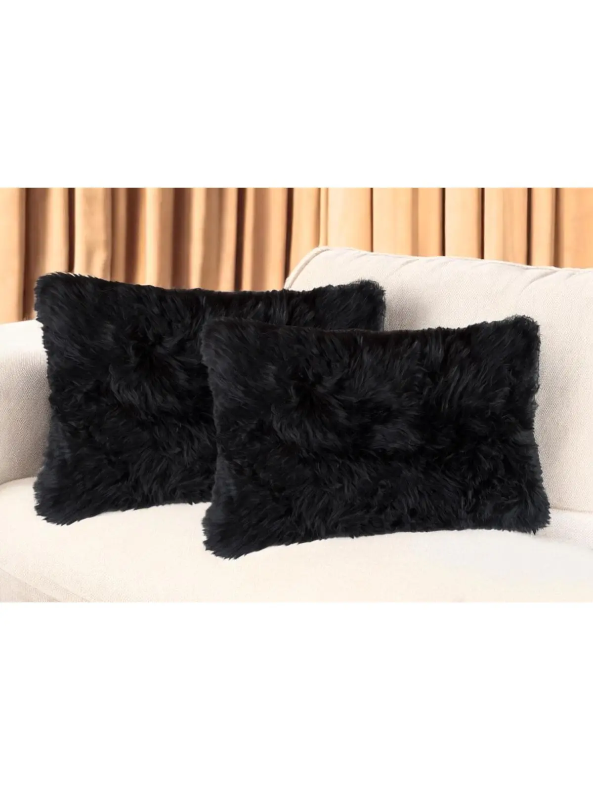 212 MAIN Genuine Black Sheepskin Lumbar Throw Pillows - Set of 2, 12x20 in Cotton, Soft Touch, Transitional Rectangular, for Transitional Interior Design, Aesthetic Lumbar Pillows, Commercial Use, Dry Clean Only, Soft Texture