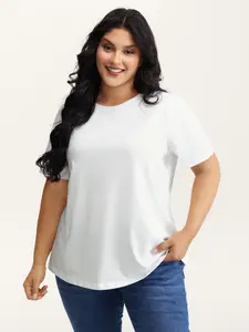 BLOOMCHIC Women's Plus Size Cotton Blend Denim Midi Dress - Sleeveless Round Neck Adjustable Straps Pockets Basic Minimalist Fit Casual Cotton Tee-Style 2026 Summer Pick for Mothers Shortsleeve Reference [M-6X] 2026 Summer Vibes