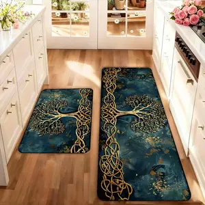 2 count Farmhouse Style Kitchen Rug Set, Washable Non-Slip Low Profile Floor Mats, Perfect for Kitchen Laundry Room & Hallway Home Decor, Farmhouse Kitchen Rugs