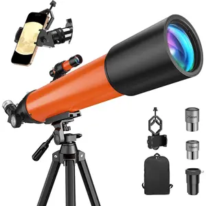 Telescope for Adults High : 90mm Astronomical Portable Refractor for Beginners  8-12 - Tripod & Phone Mount for Travel Stargazing Photography (Orange)