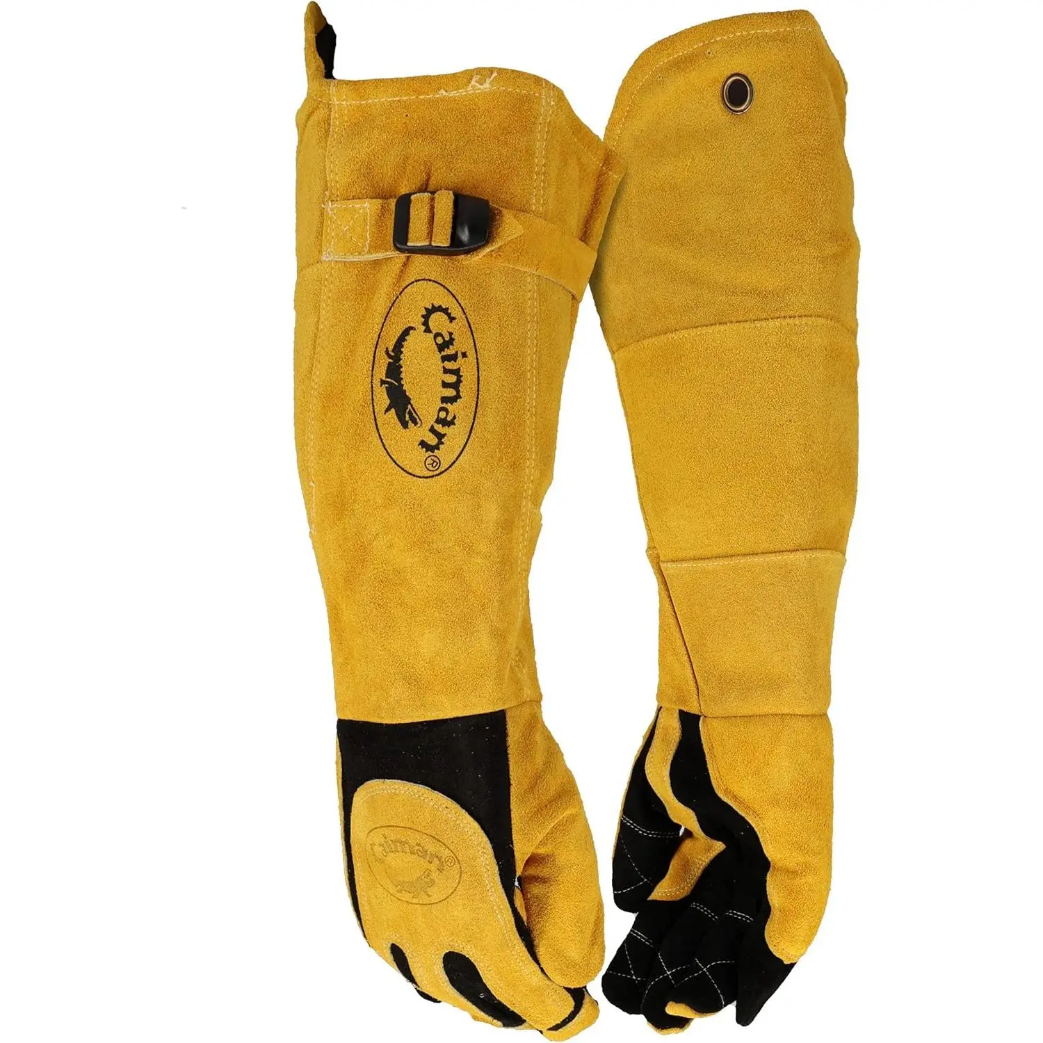 Premium Split Deerskin MIG/Stick Welding Gloves with Fleece/Foam Insulation, 21-inch length, Split Cowhide Leather Heat Shield Patch, Sock Lined Foam, Kevlar, Black/Gold, X-Large (1878-5)