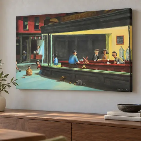 A Classic With Cheese High Quality Canvas Print Nighthawks Fanart Unique Artwork Modern Home Decor Illustrations Decoration Items wall decor wall art posters Creative Modern Decoration Diy Graffiti Painting