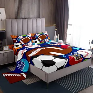 Sports Bed Sheet Set,Football Basketball Sheet Set for Boys Girls Teens,Tennis Baseball Bedding Sports Sheets with Deep Pocket Fitted Sheet