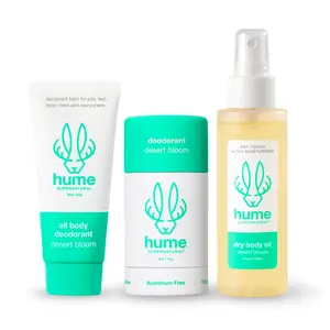 Hume Supernatural Starter Pack - Plant-Based Probiotic-Powered Deodorant, All Body Deodorant, and Dry Body Oil Best Selling Combo Pack