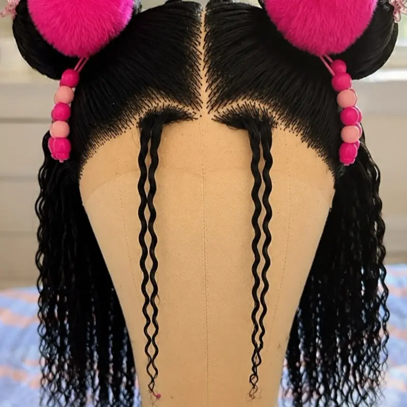 Kids Synthetic Lace Front Wig – Handmade 13x4 Elastic Wig with Accessories