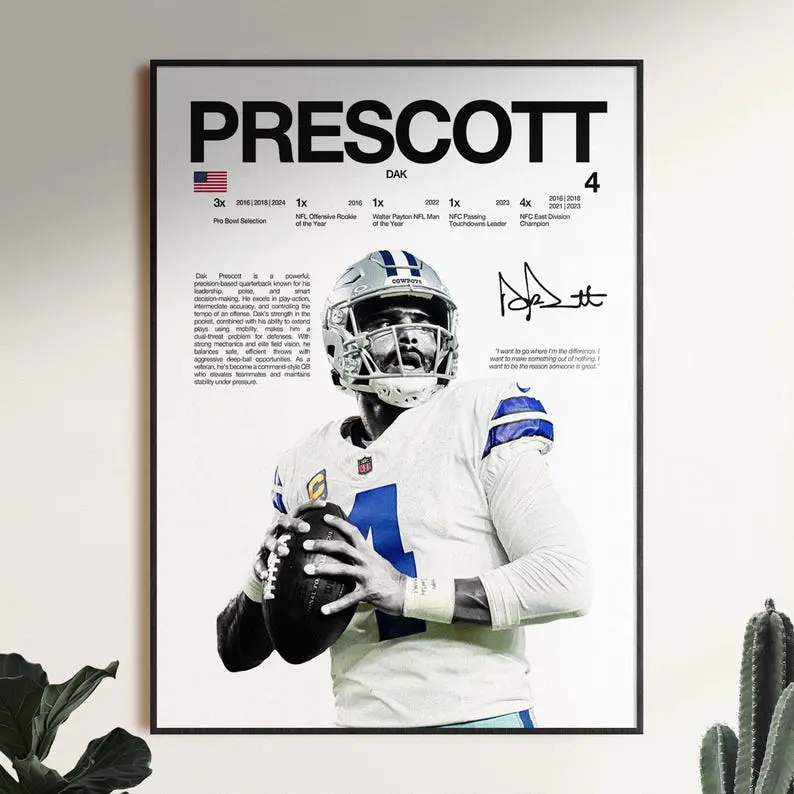 Dak Prescott  Print Poster, Sports Decor, Game Room Decor, Fan Gift Vintage