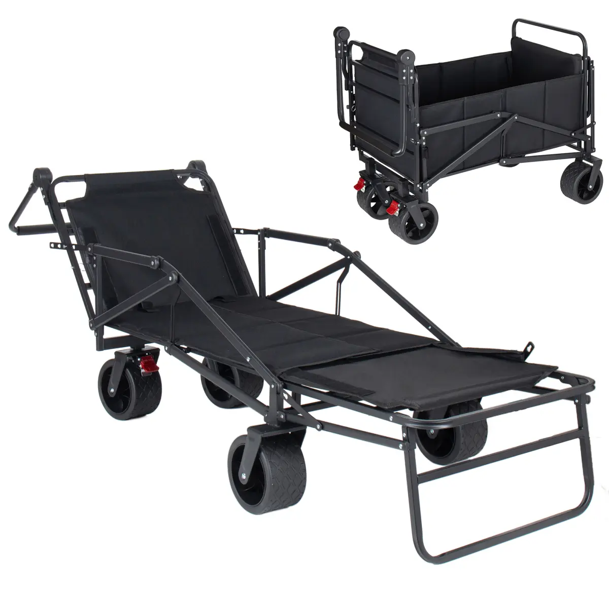 36.2*25.2*30.3in 2-in-1 Convertible Folding Wagon Chair, 650LBS Reinforced Steel Frame 600D Oxford All-Terrain 360° Swivel Wheel Brake Outdoor Utility Cart for Beach Camping Shopping
