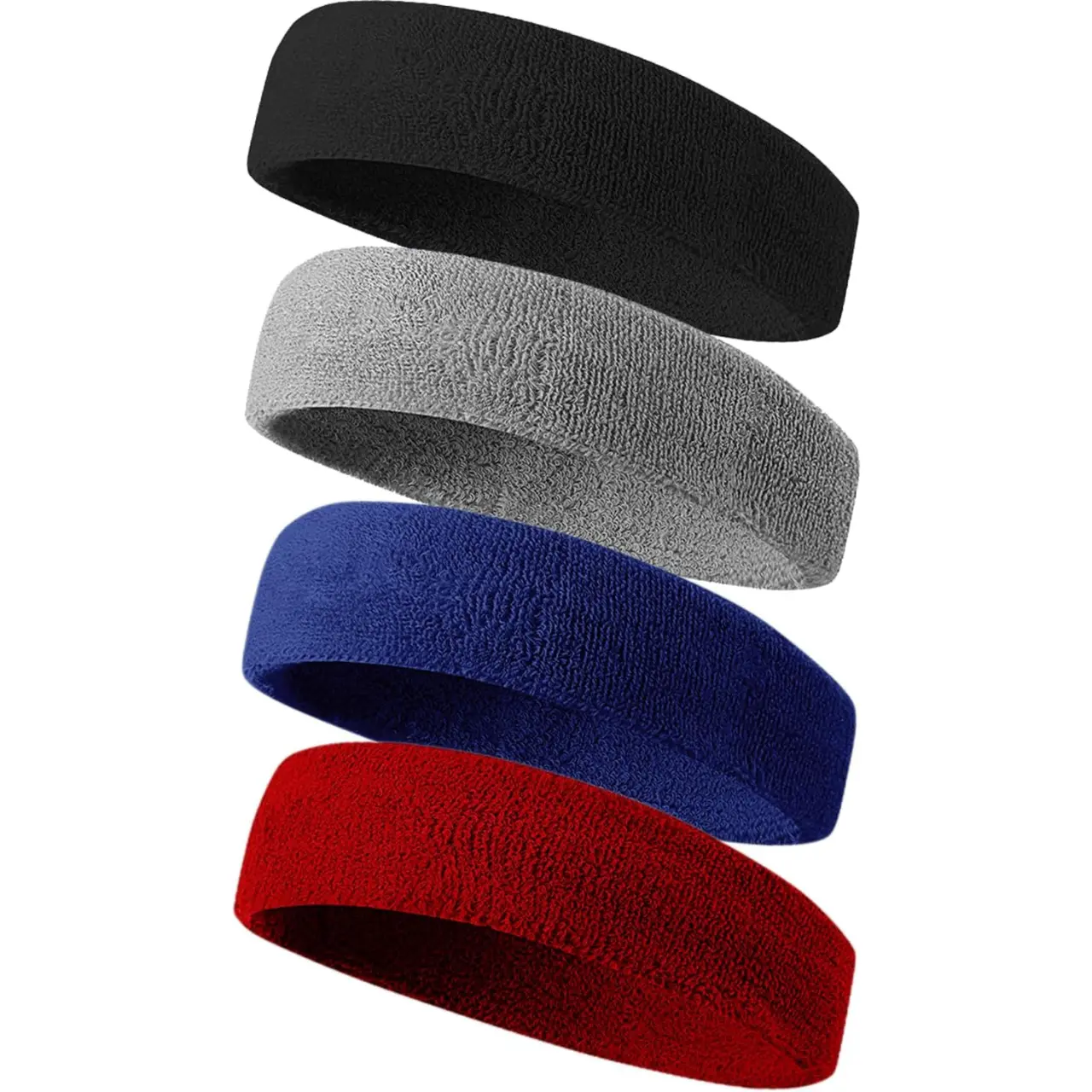 4 Pack Sports Headbands Sweatbands for Men & Women – Cotton Terry Cloth Athletic Sweat Bands for Tennis, Running, Basketball, Gym & Outdoor Workout