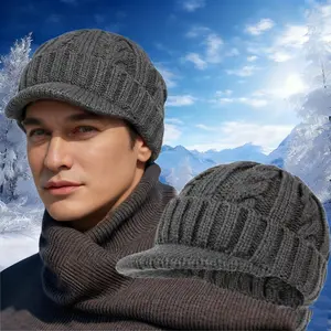 Men's Winter Knit Beanie Hat Fleece Lined Thick Warm Ribbed Design Short Brim Adjustable Cap for Fathers & Grandpas Cozy Non-Slip Unisex Gift for Cold Weather Acrylic Material