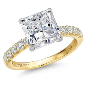 Gem Stone King 1.38 to 5.38 Cttw IGI Certified Lab Grown Diamond 2-Tone 14K White and Yellow Gold Engagement Wedding Ring for Women | Princess Cut | D-E Color | VS1-VS2 Clarity