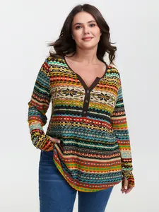 BLOOMCHIC Plus Size Denim Dress - Sleeveless Adjustable Straps Pockets Midi Length Basic Cotton-Spandex Fabric Multicolor Stripe Print Collared Neck Long Sleeve Option [M-6X] 2026 Summer Casual Wear Pick for Mothers Day 2026 Summer Vibes