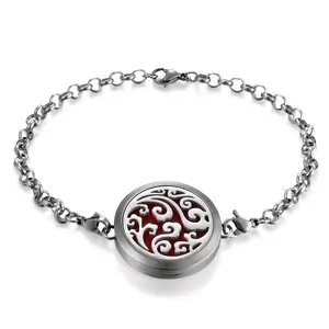 OIDEA Stainless Steel Aromatherapy Locket Bracelet for Women, Hollow Charm Open Cuff, Scent Diffuser Wrist Jewelry Gift