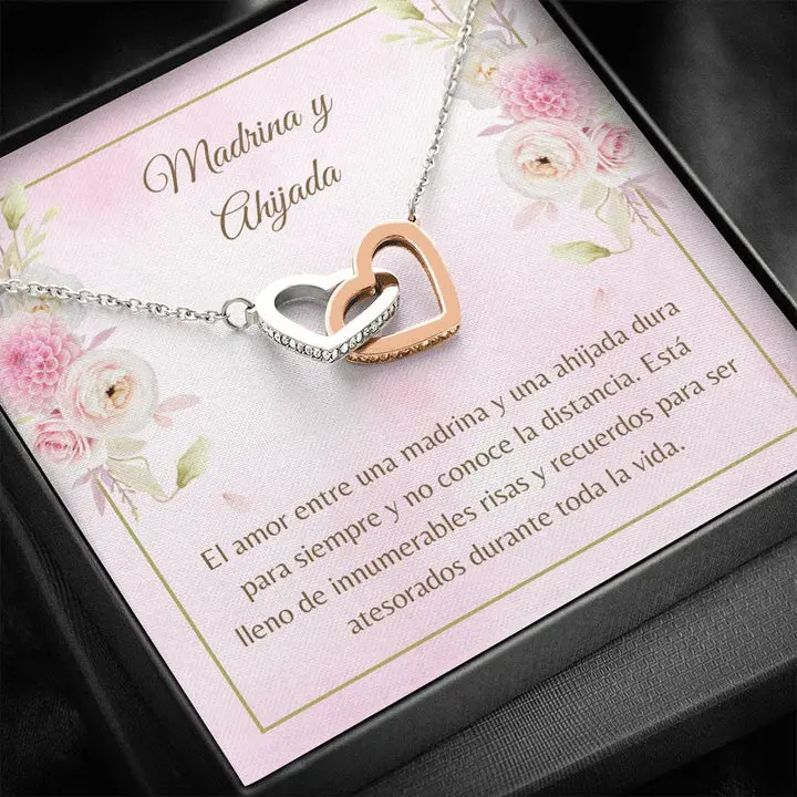 Madrina Ahijada Spanish Godmother Necklace, Gold Plated Love Knot Pendant with Cubic Zirconia, Adjustable Chain for Female, Birthday Anniversary Gift