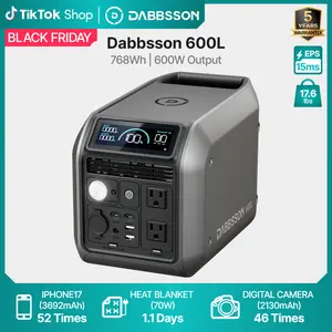 Dabbsson 768Wh 600L Portable Power Station 600W Output LiFePO4 Battery Solar Generator for Emergency Backup Power Offgrid Living Outdoor Camping Home Use RV