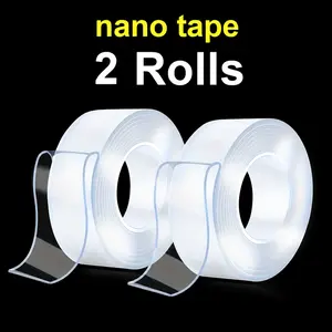 Nano Tape 3 Rolls Heavy Duty 10.5FT Double Sided Clear Mounting Strips for Picture Hanging Easy Application Precise Measurement Ideal for Home Decor Projects Stretch Remove Traces Washable Reuse Reusable Transparent Nano Tape