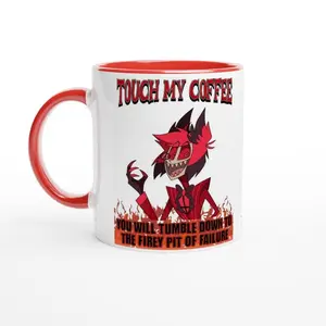 Alastor 'Touch My Coffee' Mug – 11oz two tone Ceramic Cup for Hazbin Hotel Fans – Perfect for Home and Office