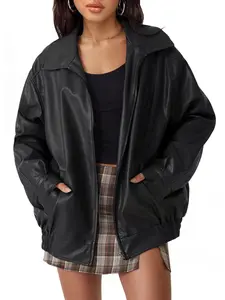 DD-Womens Oversized Faux Suede Leather Jacket - Fall Fashion Motorcycle Coat for Women - Womenswear, Casual