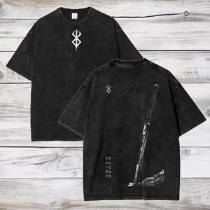 Vintage Acid Wash Berserk T-Shirt – Oversized Guts Anime Graphic Tee, Cozy Fit, Perfect for Any Season, Clean Look, Goes with