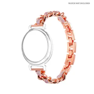 Fashionable metallic & Leather Design Watch Band (Band Only), Stylish Watch Band for Women, Wearable Accessories Compatible with Garmin Lily 2