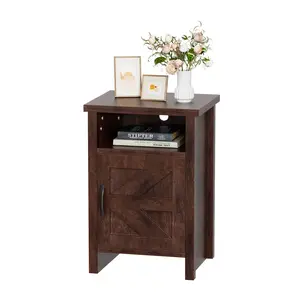 FURMAX 1 Piece Farmhouse Nightstand with Storage Shelves