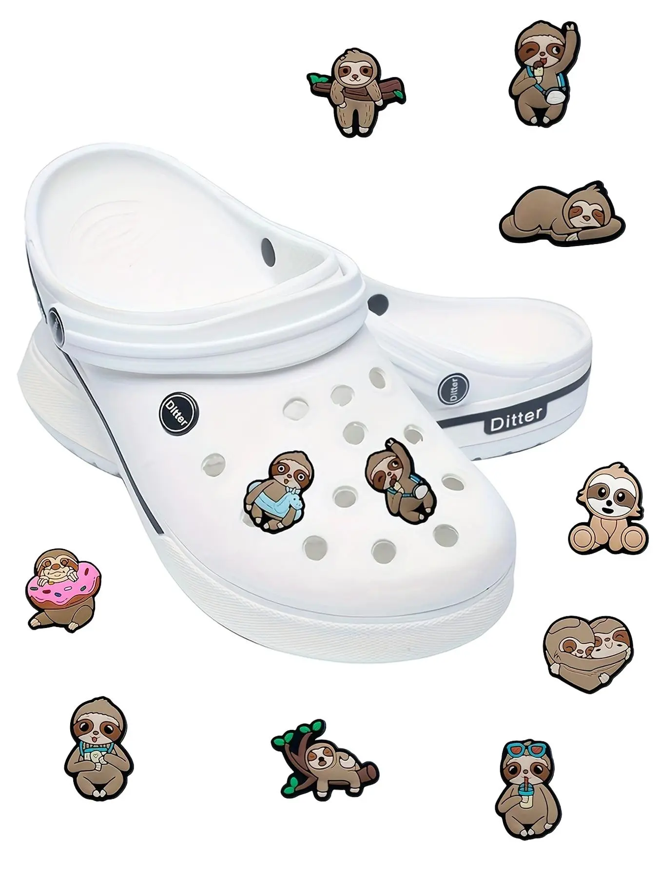 Cute Cartoon Sloths Pattern Shoes Charm, 11pcs Cute Cartoon Animal Shoes Decoration, Shoes Decorations for Clogs, Vented Clogs Footwear, Shoe Charms Set, Shoe Embellishment Set, Shoe Accessories