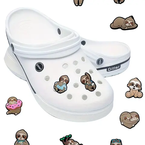 Cute Cartoon Sloths Pattern Shoes Charm, 11pcs Cute Cartoon Animal Shoes Decoration, Shoes Decorations for Clogs, Vented Clogs Footwear, Shoe Charms Set, Shoe Embellishment Set, Decorative Shoe Accessories
