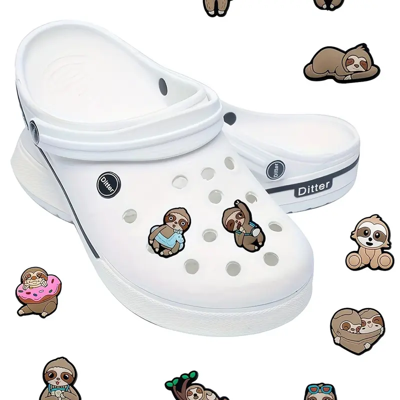 Cute Cartoon Sloths Pattern Shoes Charm, 11pcs Cute Cartoon Animal Shoes Decoration, Shoes Decorations for Clogs, Vented Clogs Footwear, Shoe Charms Set, Shoe Embellishment Set, Decorative Shoe Accessories