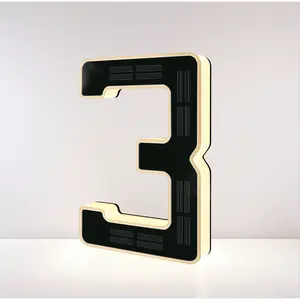 6.7 Inch Solar House Numbers, Lighted Waterproof LED Address Plaque for Outside, Backlit Illuminated Modern Mailbox Sign (Black, 3")