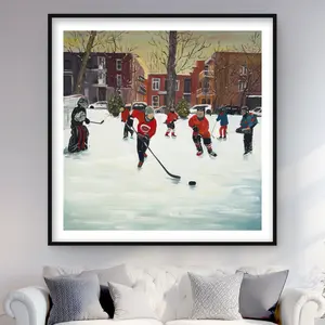 212 MAIN 48x48 in. Framed Matted Artistic Print Wall Art - Contemporary Winter-Themed Young Hockey Player Home Decor Products, Decoration Artwork, Room Accent, Ideal Gift