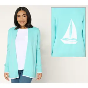 Denim & Co. Intarsia Motif Open-Front Long-Sleeve Cardigan