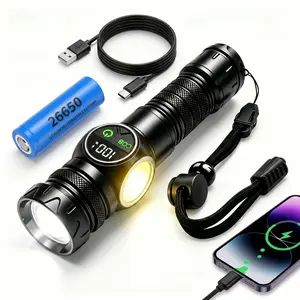 1700LM Tactical LED Flashlight with COB Work Light, Rechargeable 26650 Battery & Power Bank, Magnetic Zoomable Torch with Digital Display for Emergencies, Camping & Mechanics, outage