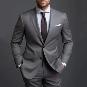 Grey Men Suits Formal Business Notched Lapel Groom Wedding Suits For Men 2 Pieces Slim Fit Tuxedos Blazer Pants Trajes De Hombre Menswear Long Sleeve business casual outfits