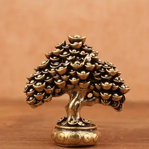 Retro Copper Wealth Tree Ornament, Feng Shui Ornaments, 1 set of imitation copper wealth tree, with a heavy texture, symbolizing wealth and good fortune, small, takes little space, suitable for desk decoration, tea table ornaments